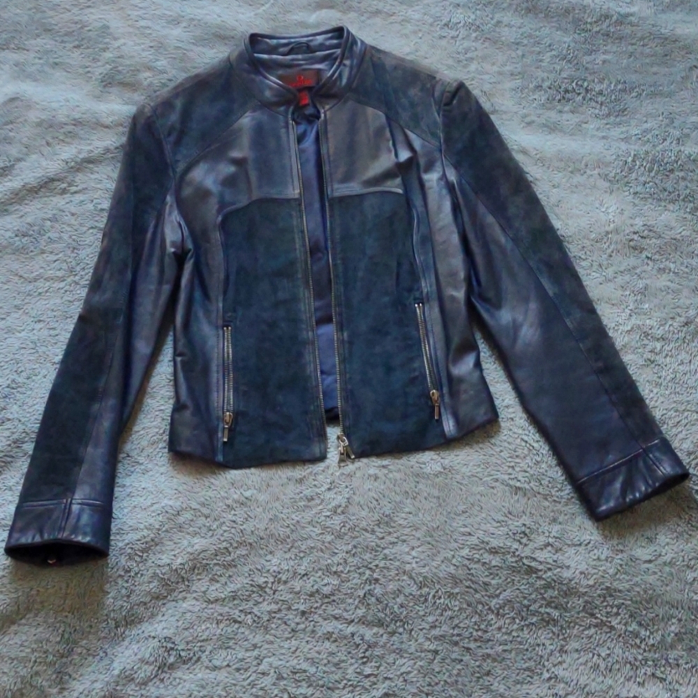 Two-Tone navy leather jacket